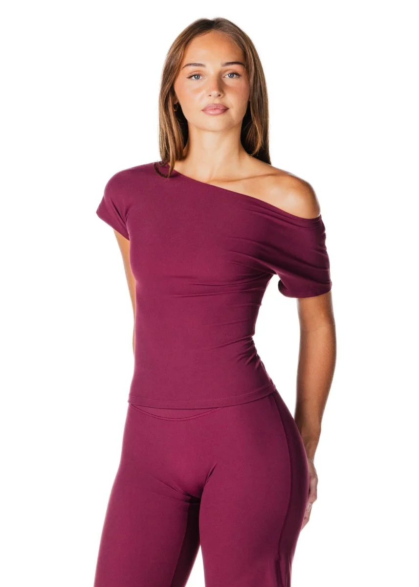 One Shoulder Top - Burgundy - Image 12