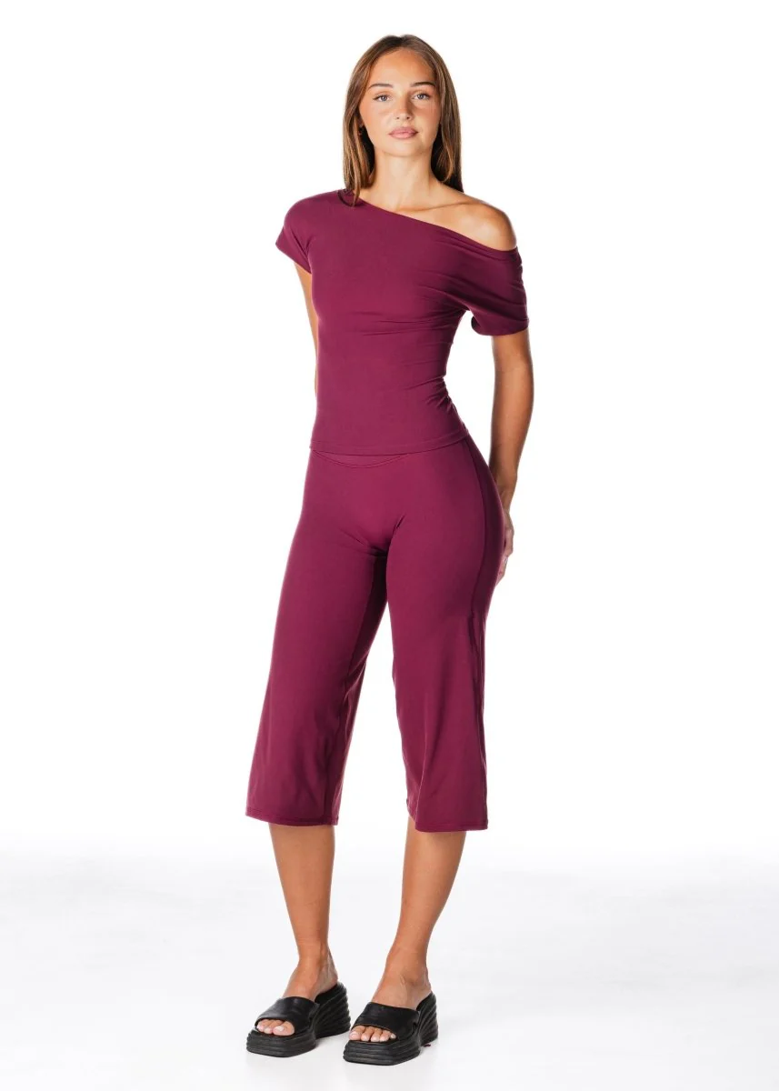 One Shoulder Top - Burgundy - Image 13